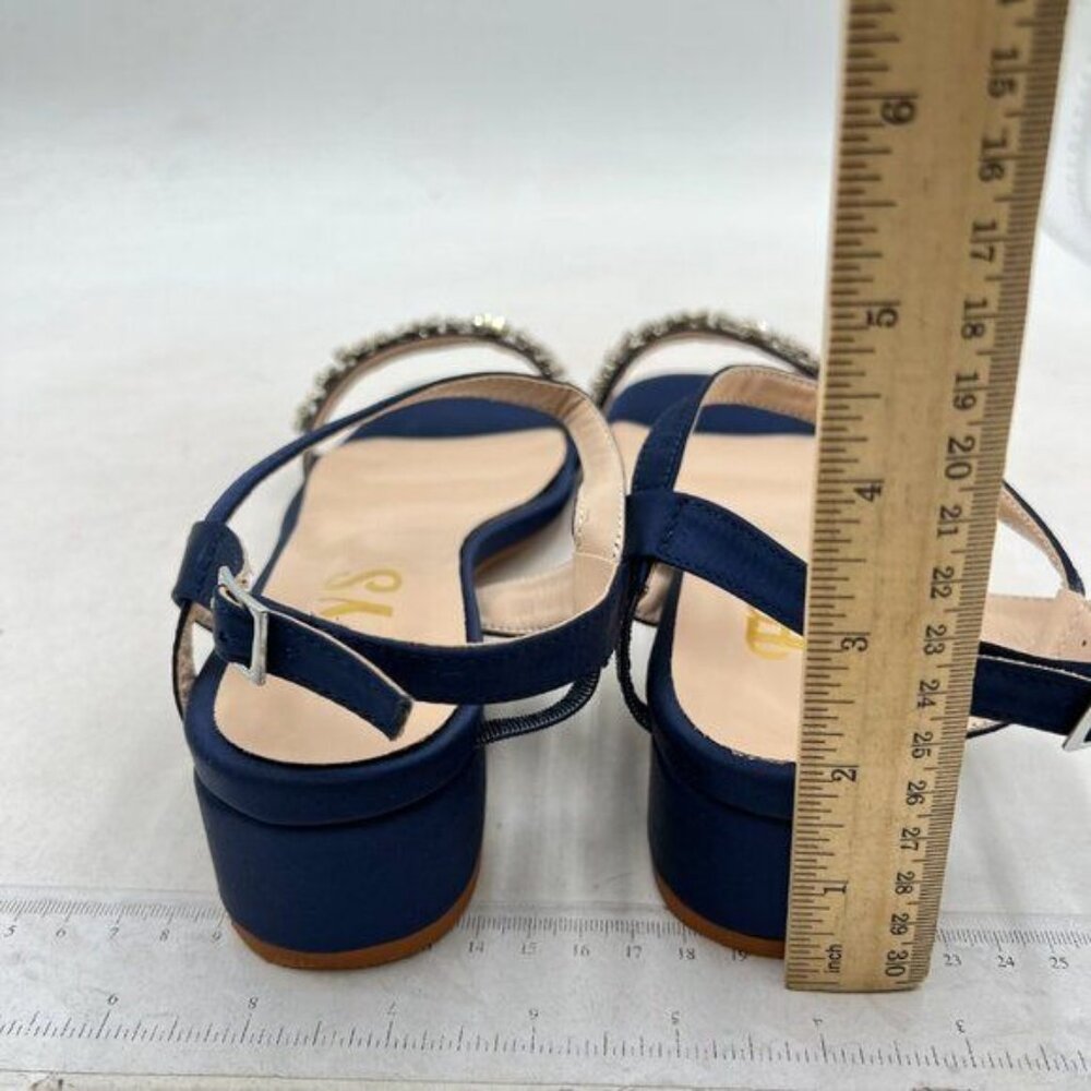 Crystal-Trim Navy Low Block Heel Sandals - Picture 5 of 7